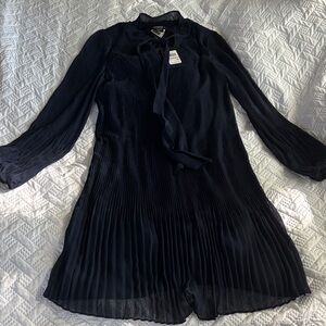 DKNY Blue Pleated Dress with neck tie
